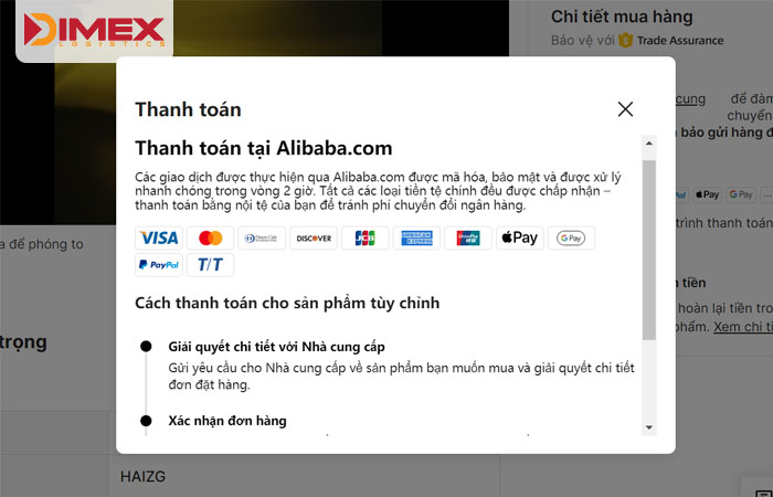 Các phương thức thanh toán khi mua hàng trên Alibaba
