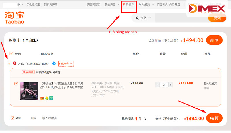 Chọn sản phẩm Taobao thanh toán bằng visa